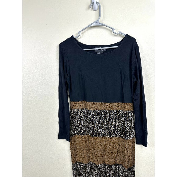 Carole Little sz 6 Mixed Print Floral Black Mustard Yellow Midi Dress Boho Artsy - Picture 3 of 7